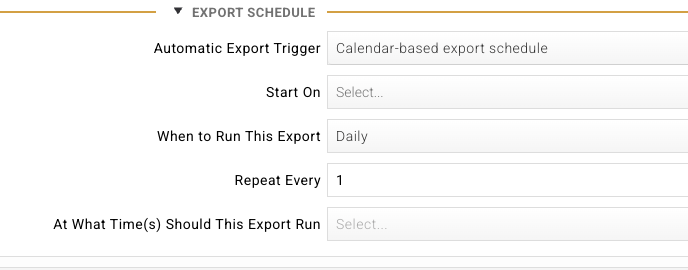 Cron-based export schedule set to every minute