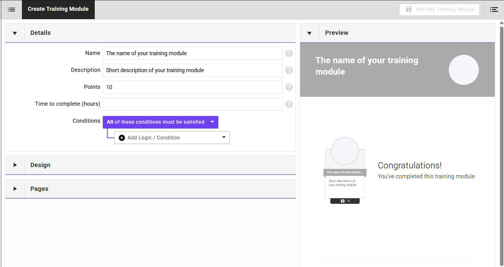Create training module