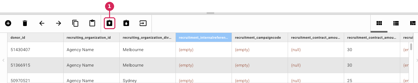 The Import Columns button in the schema toolbar
