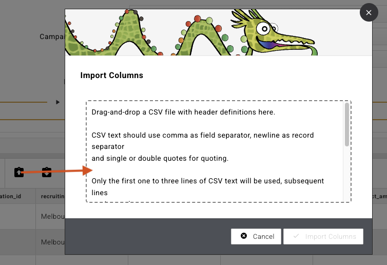 The Import Columns dialog